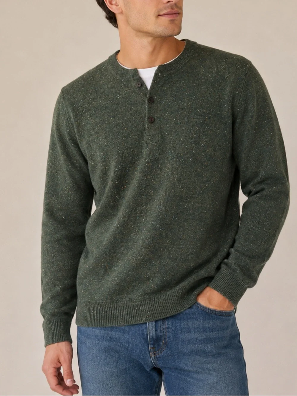 J.Crew Men’s Green Donegal Fleck Cotton Silk Henley Sweater Size Medium Casual